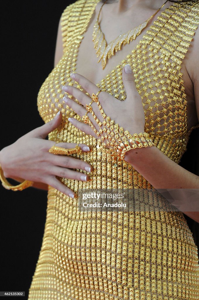 Golden dress and diadem presented for sale in Izmir