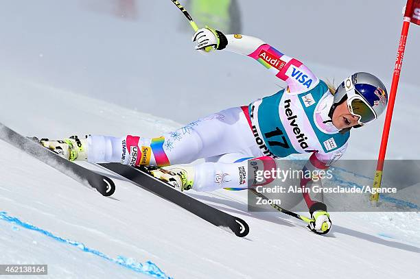 Lindsey Vonn of the USA takes 1st place during the Audi FIS Alpine Ski World Cup Women's Super-G on January 25, 2015 in St. Moritz, Switzerland.