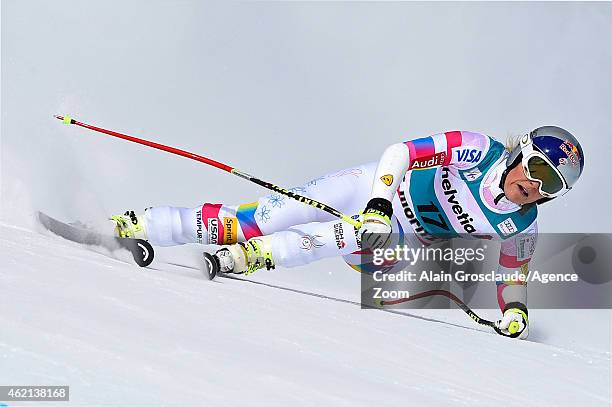 Lindsey Vonn of the USA takes 1st place during the Audi FIS Alpine Ski World Cup Women's Super-G on January 25, 2015 in St. Moritz, Switzerland.