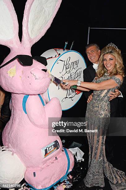 Steve Varsano and Lisa Tchenguiz attend Lisa Tchenguiz's 50th birthday party at the Troxy on January 24, 2015 in London, England.