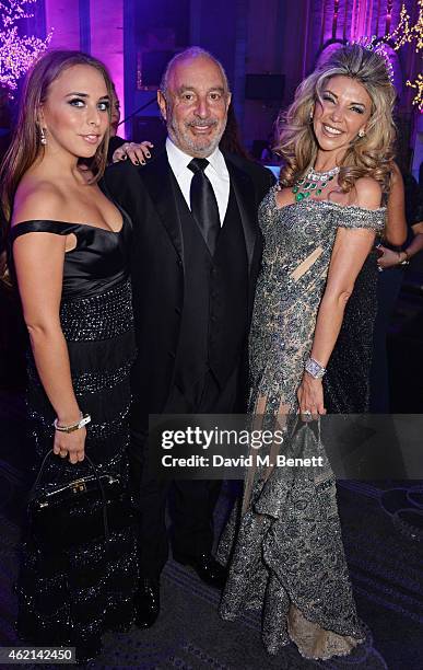 Tina Green, Sir Philip Green and Lisa Tchenguiz attend Lisa Tchenguiz's 50th birthday party at the Troxy on January 24, 2015 in London, England.