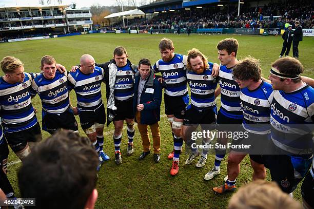 Bath coach Mike Ford speaks to his players after the European Rugby Champions Cup match between Bath Rugby and Glasgow Warriors at Recreation Ground...