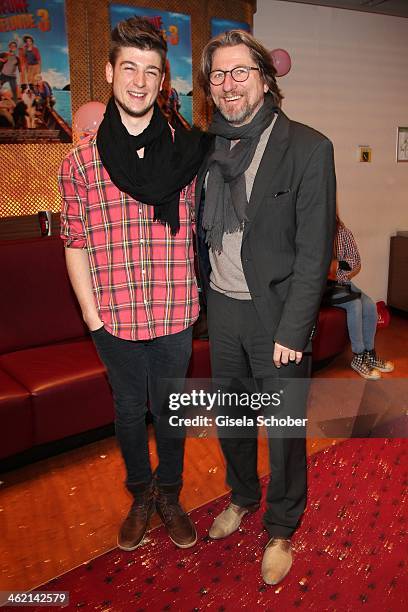 Michael Fitz with son Emanuel attend the premiere of the film 'Fuenf Freunde 3' at Cinemaxx on January 12, 2014 in Munich, Germany.