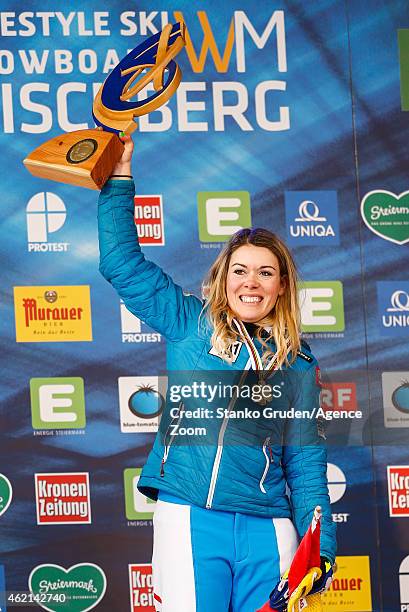 Andrea Limbacher of Austria takes 1st place during the FIS Freestyle Ski World Championships Men's and Women's Ski Cross on January 25, 2015 in...