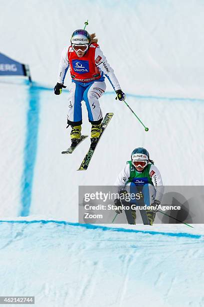 Andrea Limbacher of Austria takes 1st place during the FIS Freestyle Ski World Championships Men's and Women's Ski Cross on January 25, 2015 in...