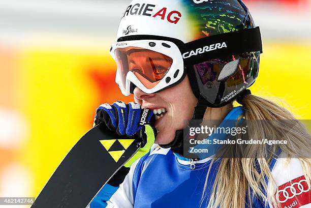 Andrea Limbacher of Austria takes 1st place during the FIS Freestyle Ski World Championships Men's and Women's Ski Cross on January 25, 2015 in...