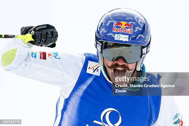 Filip Flisar of Slovenia takes 1st place during the FIS Freestyle Ski World Championships Men's and Women's Ski Cross on January 25, 2015 in...