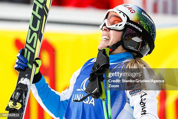 Andrea Limbacher of Austria takes 1st place during the FIS Freestyle Ski World Championships Men's and Women's Ski Cross on January 25, 2015 in...