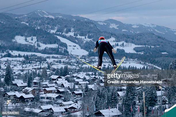 Carina Vogt of Germany competes during day two of the Women Ski Jumping World Cup event at Schattenberg-Schanze Erdinger Arena on January 25, 2015 in...