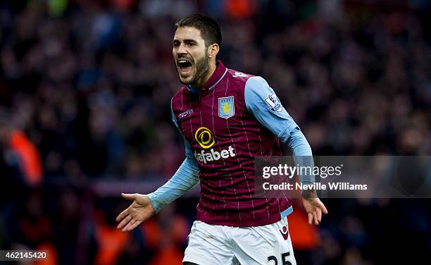 Carles Gil of Aston Villa celebrates his goal for Aston Villa during the FA Cup Fourth Round match between Aston Villa and AFC Bournemouth at Villa...