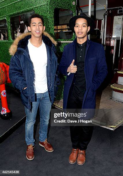 Jordan Stephens and Harley Alexander-Sule of Rizzle Kicks attend the European premiere of "Shaun The Sheep Movie" at Vue Leicester Square on January...