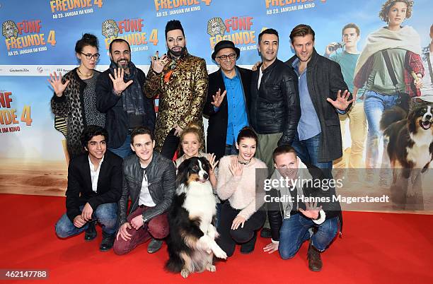 Justus Schliengensiepen; Qurin Oettl, Harald Gloeoeckler, Neele Marie Nickel, Valeria Eisenbart and the Cast attend the premiere of the film 'Fuenf...