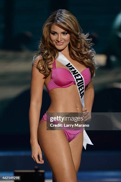 Miss Venezuela Migbelis Lynette Castellanos participtaes in the 63rd Annual Miss Universe Preliminary Show at Florida International University on...