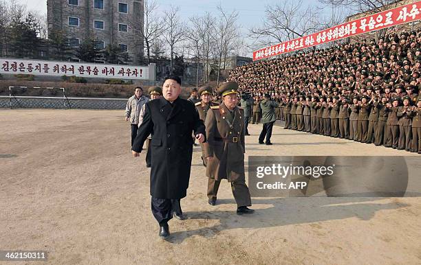 This undated picture released from North Korea's official Korean Central News Agency on January 12, 2014 shows North Korean leader Kim Jong-Un...