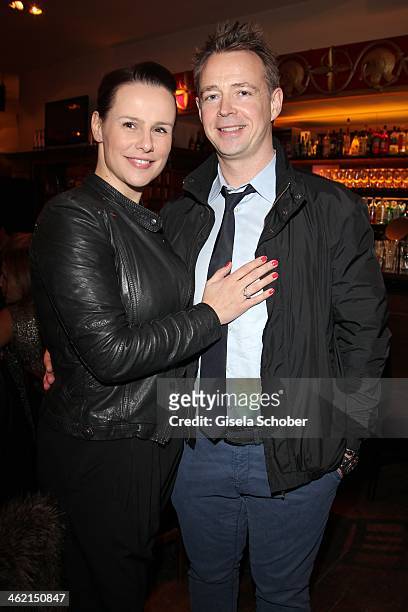 Holger Stromberg and wife Nikita attend the celebration of Hugo Bachmaier's 56th birthday at Bachmaier Hofbraeu on January 12, 2014 in Munich,...