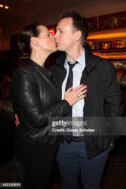 Holger Stromberg and wife Nikita attend the celebration of Hugo Bachmaier's 56th birthday at Bachmaier Hofbraeu on January 12, 2014 in Munich,...