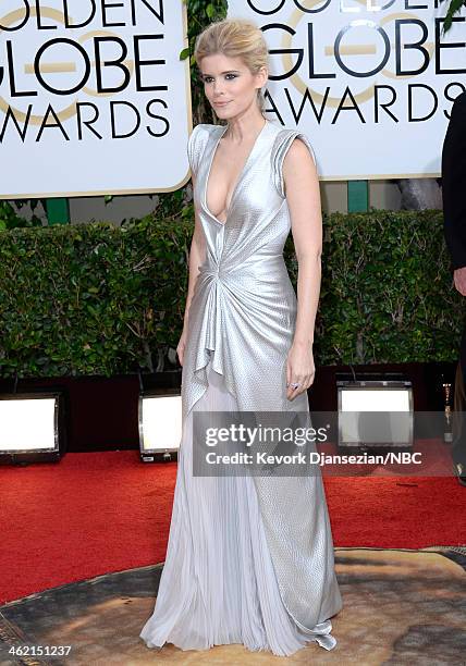 71st ANNUAL GOLDEN GLOBE AWARDS -- Pictured: Actress Kate Mara arrives to the 71st Annual Golden Globe Awards held at the Beverly Hilton Hotel on...