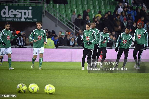 St Etienne's French defender Loic Perrin, St Etienne's French defender Paul Baysse, Saint-Etienne's French midfielder Jeremy Clement, St Etienne's...