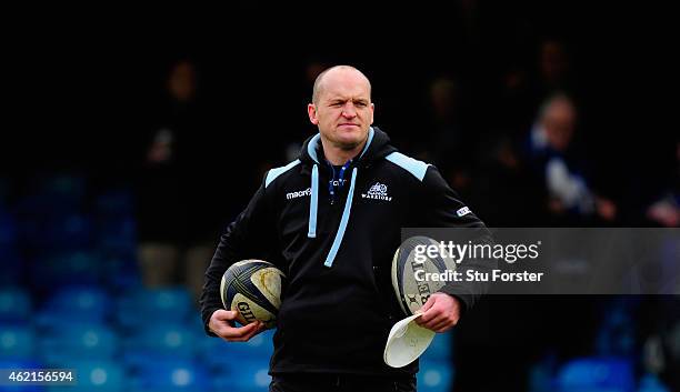Glasgow head coach Gregor Townsend looks on before the European Rugby Champions Cup match between Bath Rugby and Glasgow Warriors at Recreation...