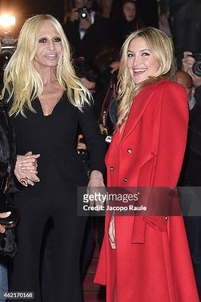 Kate Hudson and Donatella Versace arrive at Versace Fashion Show during Paris Fashion Week : Haute Couture S/S 2015 on January 25, 2015 in Paris,...