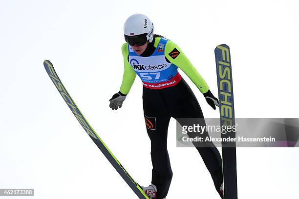Irina Avvakumova of Russia competes during day two of the Women Ski Jumping World Cup event at Schattenberg-Schanze Erdinger Arena on January 25,...