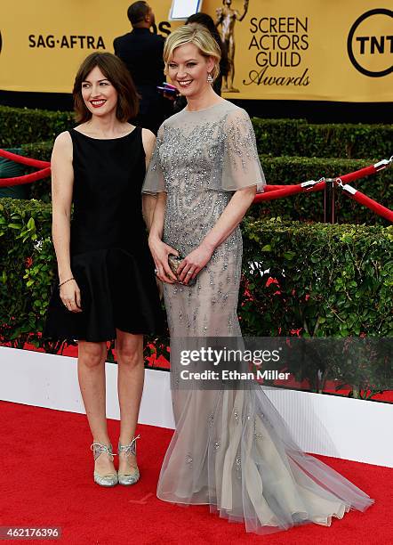 Actresses Kelly Macdonald and Gretchen Mol attend the 21st Annual Screen Actors Guild Awards at The Shrine Auditorium on January 25, 2015 in Los...