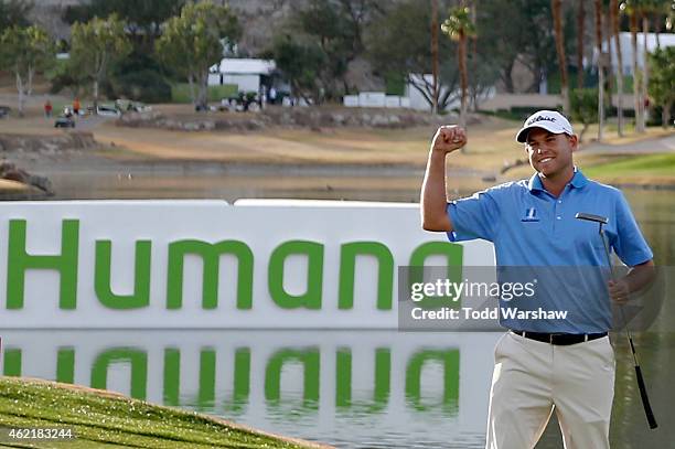 Bill Haas of the United States celebrates after winning on the 18th hole during the final round of the Humana Challenge in partnership with The...