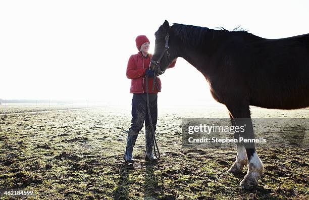 Horse and owner in field