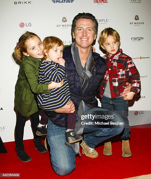 California Lt. Governor Gavin Newsom and daughter Montana Newsom, Brooklyn Newsom and son Hunter Newsom attend St. Regis & Rand Luxury Host Film...