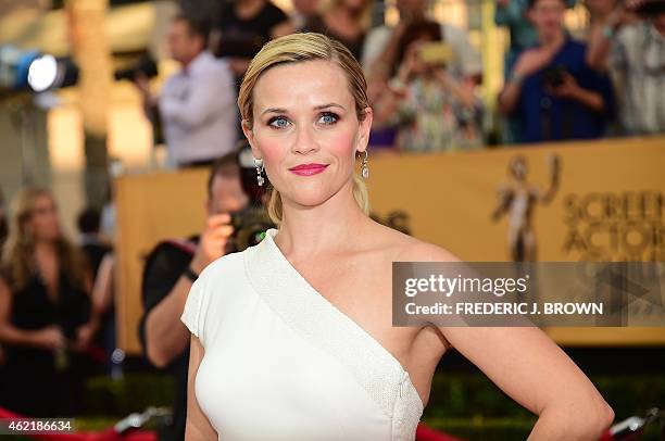 Actress Reese Witherspoon arrives for the 21st Annual Screen Actors Guild Awards, January 25, 2015 at the Shrine Auditorium in Los Angeles,...