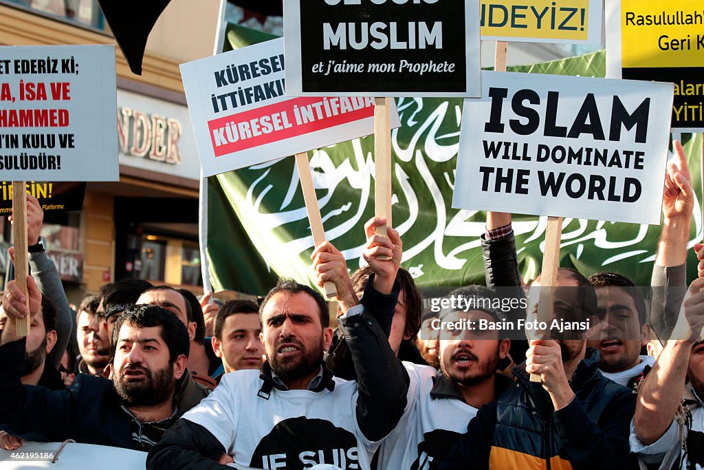 Demonstrators protested published cartoons depicting Islam's...