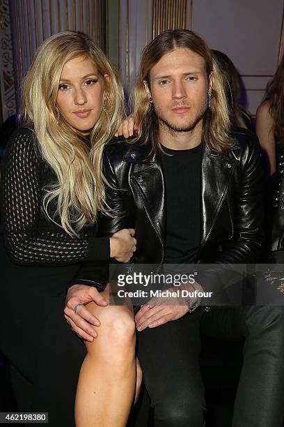 Ellie Goulding and her boyfriend Dougie Poynter attend the Versace show as part of Paris Fashion Week Haute Couture Spring/Summer 2015 on January 25,...