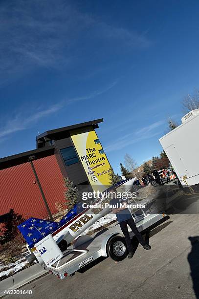 Scott Truax and the "Evel Spirit" attends the premiere screening of "Being Evel" during the 2015 Sundance Film Festival on January 25, 2015 in Park...