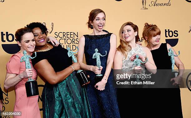 Actresses Taryn Manning, Adrienne C. Moore, Lauren Lapkus, Natasha Lyonne, and Annie Golden, winners of Outstanding Performance by an Ensemble in a...