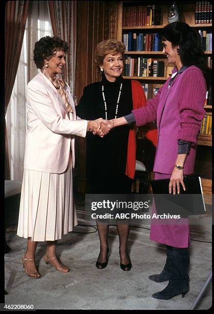 Lovelines" - Airdate: February 19, 1986. L-R: JUNE LOCKHART;ANNE BAXTER;CONNIE SELLECCA