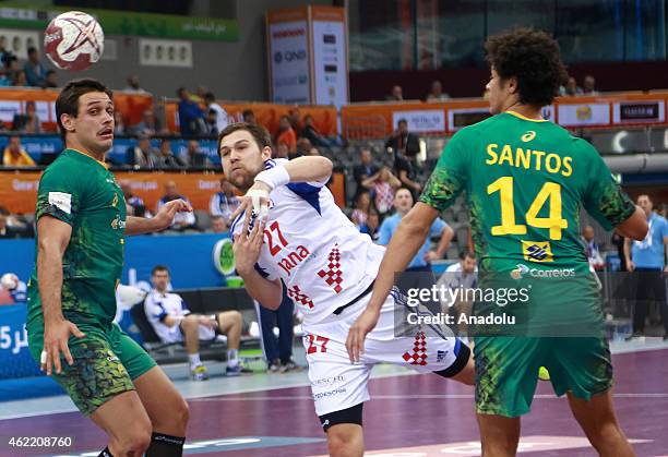 Croatia's Ivan Cupic in action during the 24th Men's Handball World Championships Eighth Final EF7 match between Croatia and Brazil at the Ali Bin...