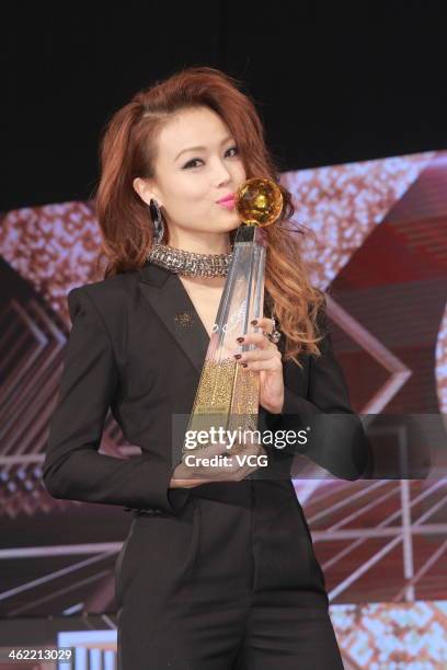 Singer Joey Yung attends the 36th Top Ten Chinese Gold Songs Award Concert at Kowloonbay International Trade and Exhibition Centre on January 12,...