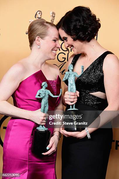 Actresses Emma Myles and Julie Lake pose in the press room at the 21st Annual Screen Actors Guild Awards at The Shrine Auditorium on January 25, 2015...