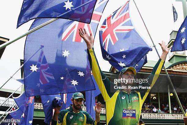 Steve Smith of Australia walks onto the ground during the One Day International match between Australia and India at Sydney Cricket Ground on January...