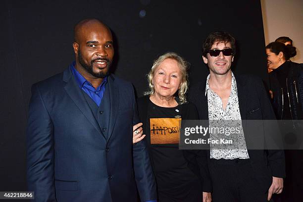 Jean Marc Mormeck, Agnes B. And Thomas Dutronc attend the Agnes B. Menswear Fall/Winter 2015-2016 show as part of Paris Fashion Week on January 25,...