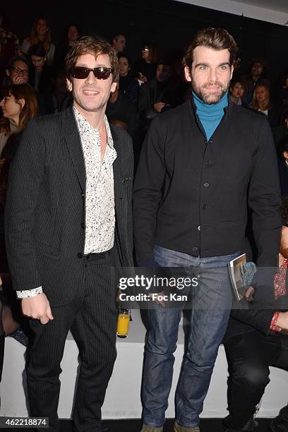 Thomas Dutronc and Stanley Weber attend the Agnes B. Menswear Fall/Winter 2015-2016 show as part of Paris Fashion Week on January 25, 2015 in Paris,...