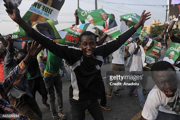 Nigerians gather to support presidential candidate Muhammadu Buhari ahead of the Nigerian presidential elections which will be February 14, in Lagos,...