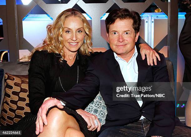 71st ANNUAL GOLDEN GLOBE AWARDS -- Pictured: Actors Tracy Pollan and Michael J. Fox attend Universal, NBC, Focus Features, E! Sponsored by Chrysler...