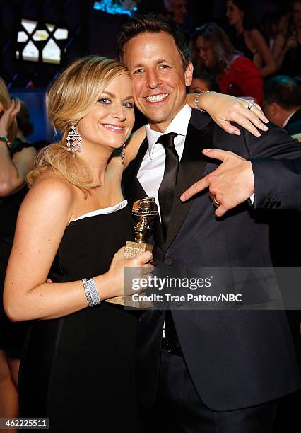 71st ANNUAL GOLDEN GLOBE AWARDS -- Pictured: Actors Amy Poehler and Seth Meyers attend Universal, NBC, Focus Features, E! Sponsored by Chrysler...