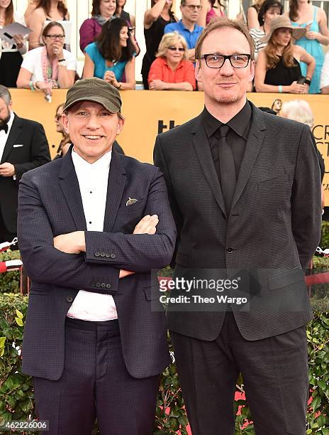 Actors Simon McBurney and David Thewlis attend TNT's 21st Annual Screen Actors Guild Awards at The Shrine Auditorium on January 25, 2015 in Los...