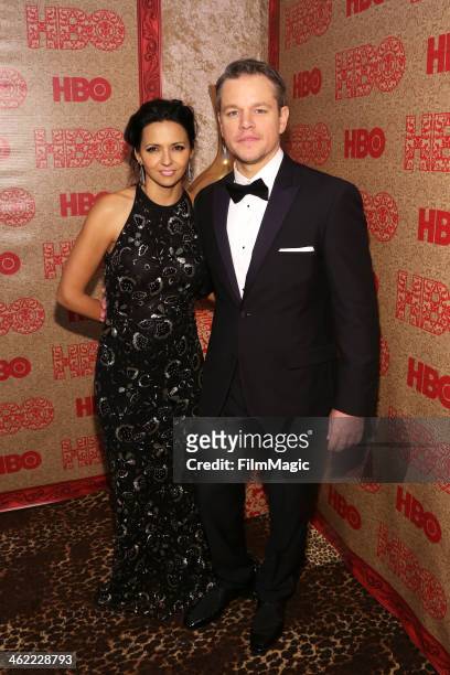 Actor Matt Damon and Luciana Damon attend HBO's Official Golden Globe Awards After Party at The Beverly Hilton Hotel on January 12, 2014 in Beverly...
