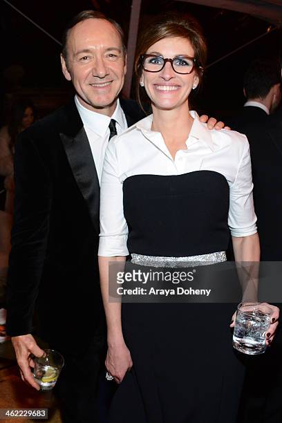 Actors Kevin Spacey and Julia Roberts attend The Weinstein Company & Netflix's 2014 Golden Globes After Party presented by Bombardier, FIJI Water,...