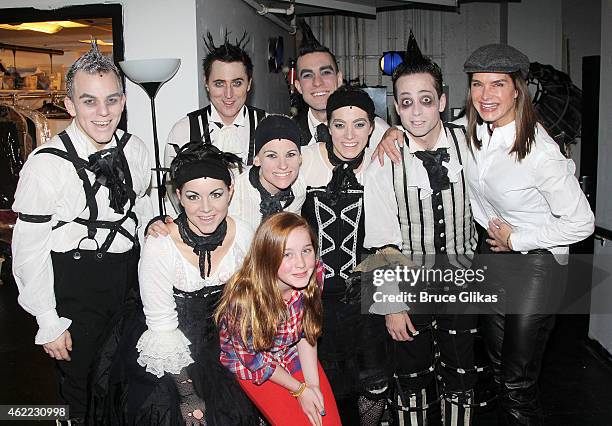 Brooke Shields and Rowan Henchy pose with the cast backstage at the new Edgar Allan Poe musical "Nevermore" at The New World Stages on January 25,...