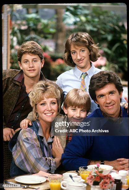 Pilot - Airdate: September 22, 1985. L-R: KIRK CAMERON;JOANNA KERNS;JEREMY MILLER;ALAN THICKE;ELIZABETH WARD