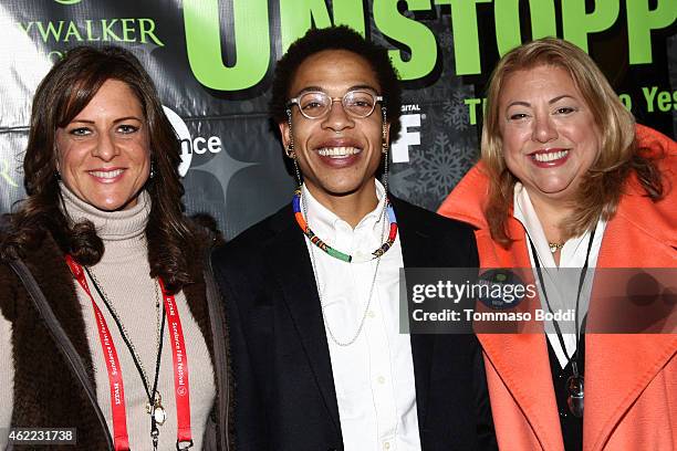 President of WIF Cathy Schulman, WIF Documentary grant winner Lyric R. Cabral and Chair of the WIF in Park City program Lucy Webb attend the Women In...